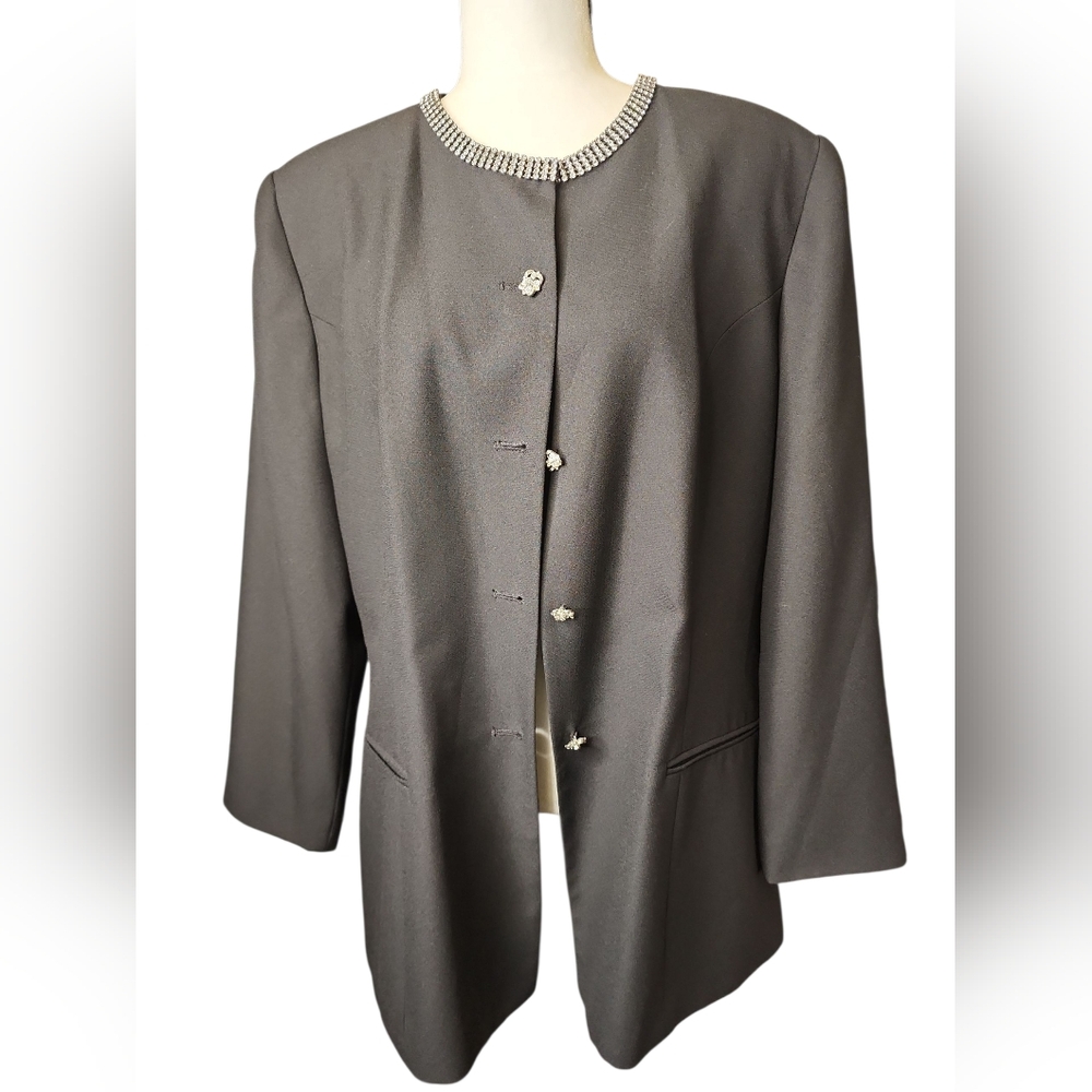 Vintage Clara Clara rhinestone collar & buttons oversized Black Blazer Lined 16